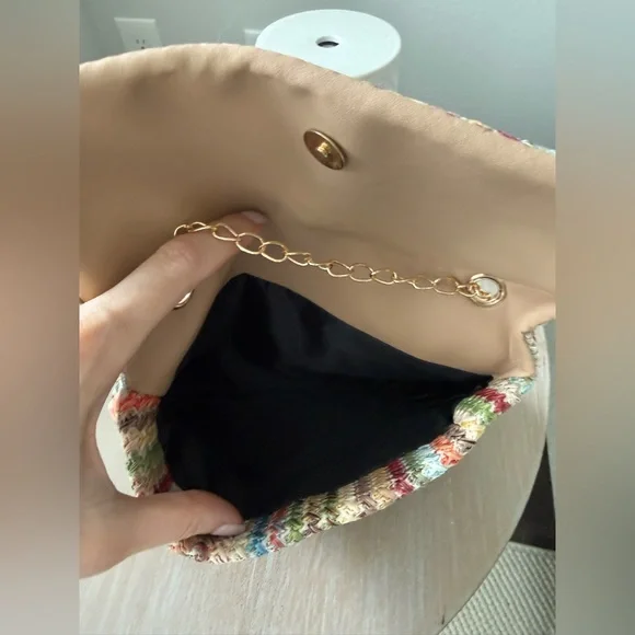 Multicolor Woven Crossbody Bag with Gold Chain - Picture 3 of 4